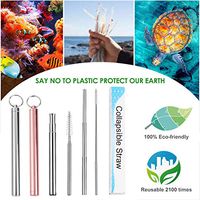 COOLOOK 2 Pack Telescopic Reusable Straws - Portable Metal Straws with Case Cleaning Brush Carabiner Silicone Tips Keychain - Perfect for Travel & Home & Office(Silver + Rose Gold)