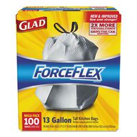 ForceFlex Tall Kitchen Drawstring Bags, 13 gal.90mil, 24x25 1/8 White 100/Bx, Sold as 2 Box, 100 Each per Box