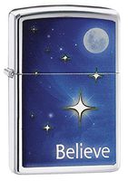 Zippo Believe Pocket Lighter, High Polish Chrome