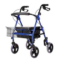Huhulala Folding Rollator Wheelchair- 4 Wheel Medical Rolling Walker with Storage Canvas Bag - 350lb/158kg Capacity Heavy Duty Old Shopping Cart, Elderly Trolley, Travel Foldable Aluminum Alloy