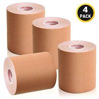 TOBWOLF 4PCS Kinesiology Tape, 3"x5.5yd / 7.5cmx5m Elastic Cotton Physio Tape, Breathable Therapeutic Sports Tape Pain Relief & Muscle Support for Neck, Back, Shoulder, Knee, Joint - Tan