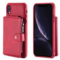 Samsung Galaxy S9 Plus S9+ Anti Fall Zipper red Flip Case Leather Cover Extra-Shockproof Business Card Holders Kickstand Cell Phone case