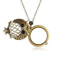 LIULIFE Magnifiers Retro Owl Necklace Long Section Sweater Chain Openable Glass Magnifying Glass Reading Aid Pendant,Gold