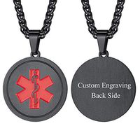 Personalized Message Engraved EMC Tag with Medical Card and Gift Box Ion Plating Black Medal Medical Alert Necklace 22 Inch