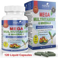 MEGA MULTIVITAMIN Capsules for Women Men - Large 120 Liquid Capsules- Vitamins and Minerals Supplement + Coq10