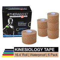 TheraBand Kinesiology Tape, Waterproof Physio Tape for Pain Relief, Muscle & Joint Support, Standard Roll with XactStretch Application Indicators, 2" X 16.4" Roll, 6 Pack, Beige/Beige
