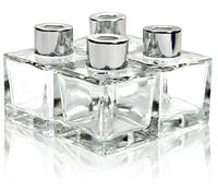 Feel Fragrance Glass Diffuser Bottles with Silver Caps Refillable Diffuser Bottles Set of 4-2.5" High, 50ml 1.7 fl oz. Small Square Shape, Diffuser Jars for Home Fragrance