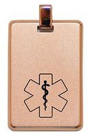 Dolceoro Customized Medical Alert Necklace, Personalized Laser Engraving - Rose Color Stainless Steel