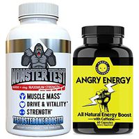 Angry Supplements Monster Test Testosterone Booster + Angry Energy 2-Bottle Bundle - Maximum Strength Testosterone Boosting Energy & Stamina Pack for Men - Safe, Natural Pills (2-Bottles, 180 Count)
