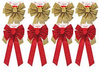 FLOMO Christmas Holiday Red & Gold Glitter Luxury Bows; 10" x 20" (4 Red & 4 Gold Bows)