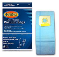 Riccar 2000, 4000 and Simplicity 5000, 6000 Type A Vacuum Bags Microfiltration with Closure - 6 Pack