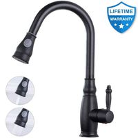 Kitchen Faucets with Pullout Sprayer, Lead-Free Black Commercial Solid Brass Single Handle Lever Sink Faucets with Pull Down Sprayer
