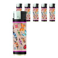 Butterfly Colorful Modern Art Butane Refillable Electronic Lighter Set of 5 Pieces D-142