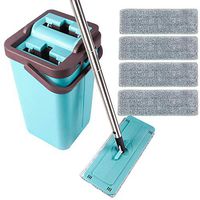 Moppson Flat Mop and Bucket System with Wringer for Floor Cleaning with 4 Washable Microfiber Mop Pads