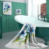 Watercolor Flower Hand Towel, Personalized Gift, Set of 3, Pale Colored Summer Flower Painting with Leaves Design Pattern Bathroom Set, Lightweight, Quick Dry Towel, for Beach, Travel, Swim, Camping