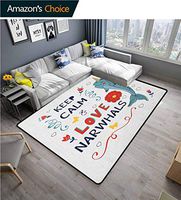 Narwhal Polka Dot Bath Rugs, Pop Culture Phrase with Unicorn of the Ocean Design Colorful Cartoon Character, Durable Rugs - Living, Dinning, Office, Rooms & Bedrrom, Hallway Carpet(2.5'x 7')