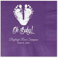 Baby Feet and Toes Personalized Beverage Cocktail Napkins - 100 Custom Printed Purple Paper Napkins with choice of foil