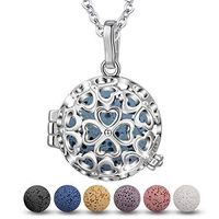 INFUSEU Four Leaf Clover Essential Oil Diffuser Necklace for Women Lava Stone Aromatherapy Lucky Flower Jewelry Set, 5 PCS Rocks