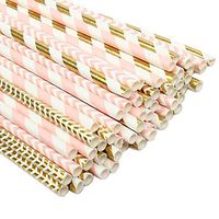 ZOOYOO Paper Straw 100pc For Parties,Birthdays,Weddings,Baby Showers And Celebrations (Pink/Gold)