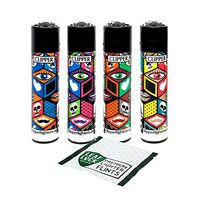 Bundle - 5 Items - Clipper Lighter"X Pattern" Collection with Leaf Lock Gear Premium Flints