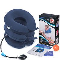 Health Cervical Neck Traction Device - FDA Registered - Inflatable & Adjustable Neck Stretcher Collar, Instant Pain Relief for Chronic Neck and Shoulder Pain ✮ Bonus Therapy Massage Ball (Dark Blue）