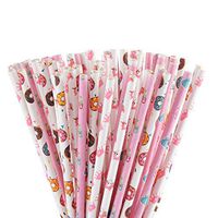 ALINK Biodegradable Pink Paper Straws, 100 Crown/Unicorn/Donut/Mermaid Straws for Baby/Bridal Shower, Wedding, Birthday, Summer Beach Pool Luau Party Supplies