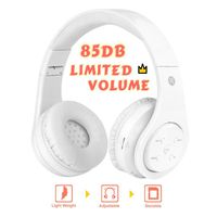 Midola Volume Limited 85dB Kids Headphone Bluetooth Wireless Over Ear Foldable Stereo Sound Noise Protection Headset with AUX 3.5mm Cord Mic for Boys Girls Kids Cellphone pad Tablets TV White