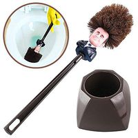 Emmanuel Macron Toilet Brush - Novelty Bowl Cleaner for Household Bathroom - Funny President's Head Cleaning Scrubber with Holder Stand & Storage - Fun Political Gag Gifts - Brown - by Mobi Lock