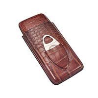 Volenx Leather Cigar Case, 3 Tubes Travel Cigar Humidor with Stainless Steel Cutter (Brown)