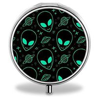 Compact 3 Compartment Medicine Case, IMLONE Customized Alien Pill Organizer Metal Pill Box Pill Container for Purse, Travelling and Daily Needs