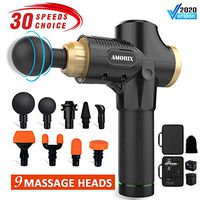 AMORIX Massage Gun Deep Tissue Percussion Muscle Massager with 9 Heads for Athletes Pain Relief Cordless Handheld Fascia Gun Body Massager with 30 Adjustable Speed, Carry Case, Travel Adapter Included