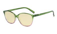 Eyekepper Blue Light Blocking Computer Glasses with Yellow Filter Lens - Large Cat-Eye Stylish Eyeglasses Women -Green Arm