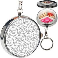 Portable Metal Pill Organizer Keychain Case Stash Box with 3 Compartments for Medicine Vitamin (Geometric Ornamental)