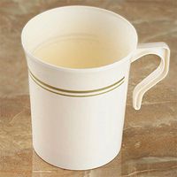 BalsaCircle 24 pcs 8 oz Ivory with Gold Trim Matte Plastic Cups - Disposable Wedding Party Catering Tableware