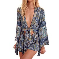 LISTHA Print Mimi Short Jumpsuit for Women Long Sleeve Loose Playsuit Romper Clubwear