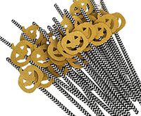 Comfysail 50 Pieces Paper Straws Rainbow Striped Disposable Drinking Straws for Halloween Celebration Party Favor Supplies