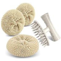 BXIO Nano Bamboo Wood Fiber Dish Scrubber Pot Brush Set with Detachable Long/Short Handle, Skin-Friendly Nano Dish Scouring Pads Non-Scratch Non Stick Oil, 3 Brush Heads (3.4 Inch)