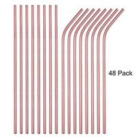 Brightbuy Set of 48 Stainless Steel Straws 10.5'' Reusable Metal Drinking Straws For 30oz Tumblers Yeti 6mm Diameter (24 Straight + 24 Bent) (Rose Gold)
