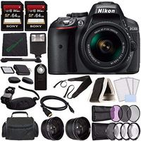 Nikon D5300 DSLR Camera with 18-55mm Lens (Black) + Sony 64GB UHS-I SDXC Memory Card (Class 10) + Remote + Flash + Cleaning Cloth Bundle