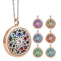 Essential Oil Diffuser Necklace, Stainless Steel Pendant with Rope Chain and 10 Refill Pads