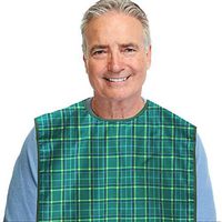 Vlokup Adult Bibs for Eating Women & Men, Waterproof Mealtime Clothing Protector for Elderly, Optional Crumb Catcher, Adjustable Snaps, Reuasale Washable, Green Gingham