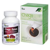 Sayan Siberian Chaga Mushroom Extract & Organic Reishi 90 Vegetarian Capsules and 20 Chaga Tea Bag Box - Wild-Harvested Dietary Supplement for Immune System Support + Natural Energy Boost