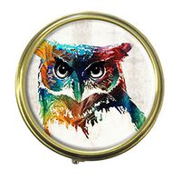 GDEE Colorful Owls Custom Fashion Stainless Steel Bronze Pill box Western Tablets Tablet Holder Management Case Pocket or Wallet