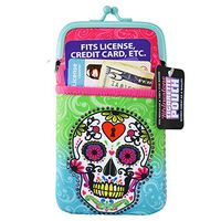 Rhinestone Encrusted Neoprene Soft Cigarette Case with Snap Clasp Closure and Printed Design - White Skull