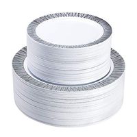 Select Settings 100 pc. Disposable Plastic Plates 50 Dinner Plates & 50 salad Plates Disposable Plate Combo Sets (X-Design Silver Plates)