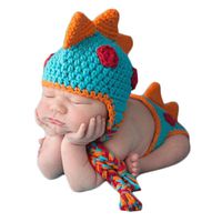 LERORO Crocheted Baby Boys Girls Dinosaur Outfit Newborn Photography Props Handmade Knitted Photo Prop Hat for Infant Toddler