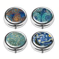 Pill Box Set of 4 - Lizimandu Compact 3 Compartment Medicine Case, Pill Box for Pocket or Purse(Van Gogh Flower)