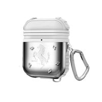 ICI-Rencontrer 3D Vivid Galloping Horse Airpods Case Creative Cool AirPods Accessories Metal Plating Soft Silicone Dual Layer Dual Protection Shock-Resistant Chargeable Headphone Case Keychain White