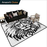 YucouHome Lion High Traffic Area Rug Kids, Sketch Art of Safari Animal King of The Jungle Savannah Wildlife, Fashionable High Class Living Dinning Room(3'x 8') Black White Pale Grey