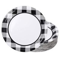 Aneco 60 Pieces White and Black Plaid Paper Plates Disposable Round Plates Dinnerware Plates Party Supplies for Party, 9 Inches